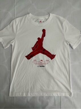 Jordan White Short-Sleeve Tee with Red Jumpman Graphic